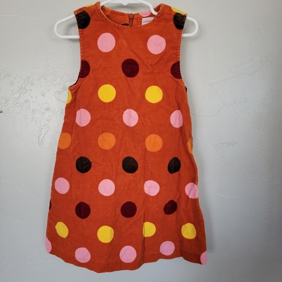 Gymboree Little Girls 4 Orange Sleeveless Corduroy Dress Colorful Polka Dots - Picture 1 of 5
